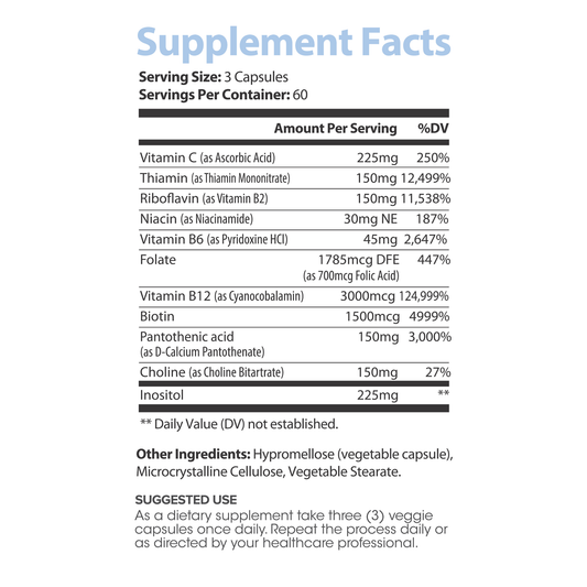 B-12 Complex for Women – 3000mcg Per Serving with Vitamin C & Biotin – 180 Veggie Capsules – 60 Servings – Non-GMO, Gluten-Free, and Easy to Take Daily