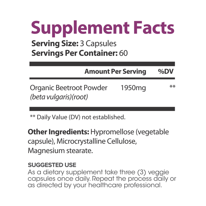 Beetroot for Women – 1950mg Per Serving – 180 Capsules – 60 Servings – Made with Natural Beetroot Powder – Non-GMO, Gluten-Free, and Easy to Take Daily
