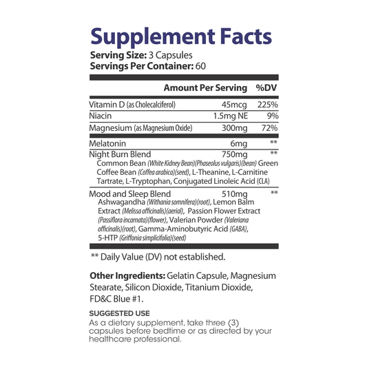 Lumen Naturals SkinnyDream Supplement for Women - Night Blend, Vitamin C, Niacin, Magnesium, Melatonin - 180 Capsules - 60 Servings
