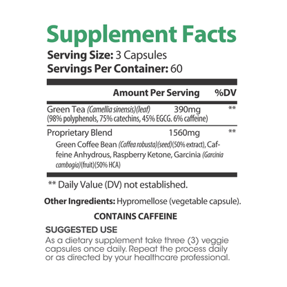 Lumen Naturals Green Tea Supplement Blend for Women - Green Coffee Bean - 180 Count - 60 Servings