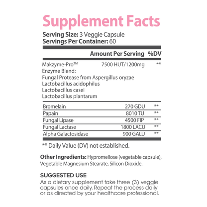 Lumen Natuals Digestive Enzyme Makzyme-Pro Blend for Women 1200+ mg Per Serving - 180 Count