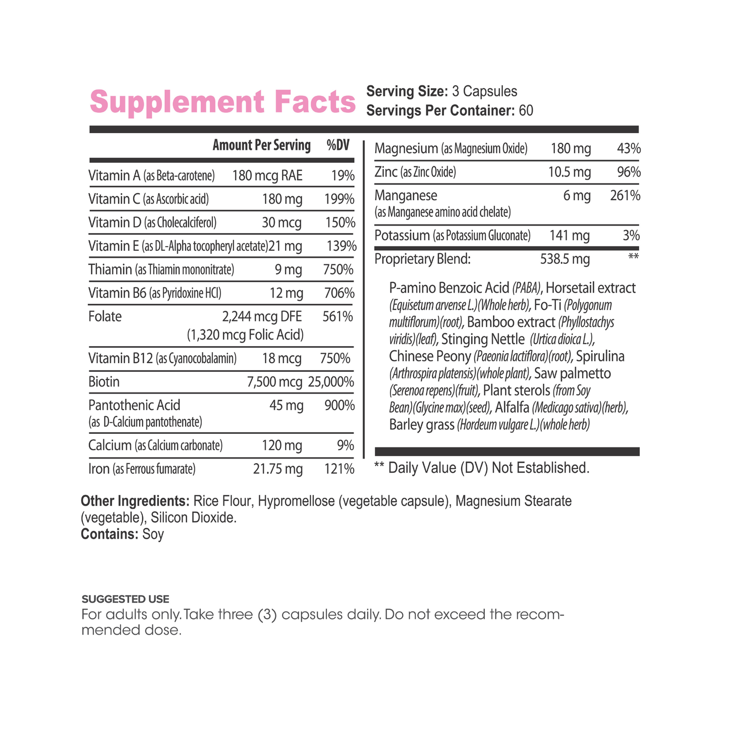 Lumen Naturals Hair, Skin & Nails for Women – With Biotin, Folate, Vitamins B6, B12, A, C, D & E – 180 Capsules – 60 Servings – Non-GMO, Gluten-Free, Vegan-Friendly