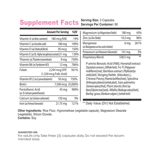 Lumen Naturals Hair, Skin & Nails for Women – With Biotin, Folate, Vitamins B6, B12, A, C, D & E – 180 Capsules – 60 Servings – Non-GMO, Gluten-Free, Vegan-Friendly