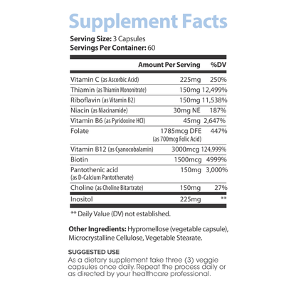 B-12 Complex for Women – 3000mcg Per Serving with Vitamin C & Biotin – 180 Veggie Capsules – 60 Servings – Non-GMO, Gluten-Free, and Easy to Take Daily