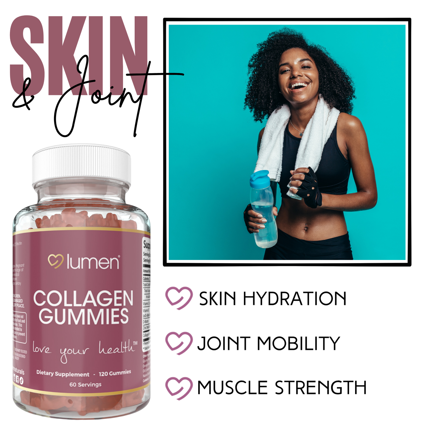 Lumen Naturals Collagen Gummies for Women – Collagen Peptides with Vitamin C, E, Biotin, and Zinc – 120 Gummies – 60 Servings – Supports Beauty and Skin Health