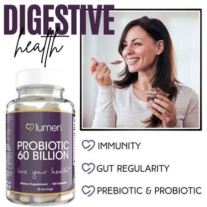 Lumen Naturals Probiotic 60 Billion CFU for Women Digestive with Maktrek Technology - 180 Count - 90 Servings