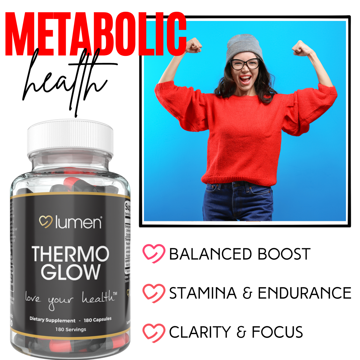 Lumen Naturals ThermoGlow for Women - Raspberry Ketone Blend -  Green Tea Extract - 180 Count - 180 Servings