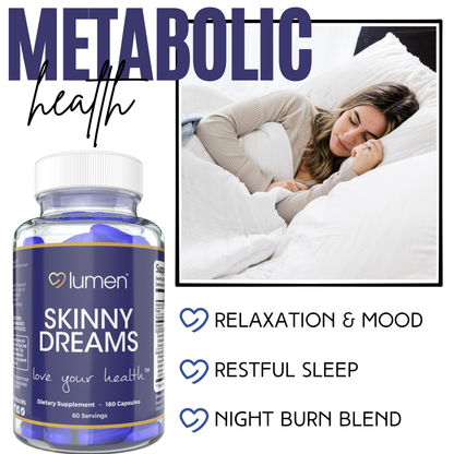 Lumen Naturals SkinnyDream Supplement for Women - Night Blend, Vitamin C, Niacin, Magnesium, Melatonin - 180 Capsules - 60 Servings