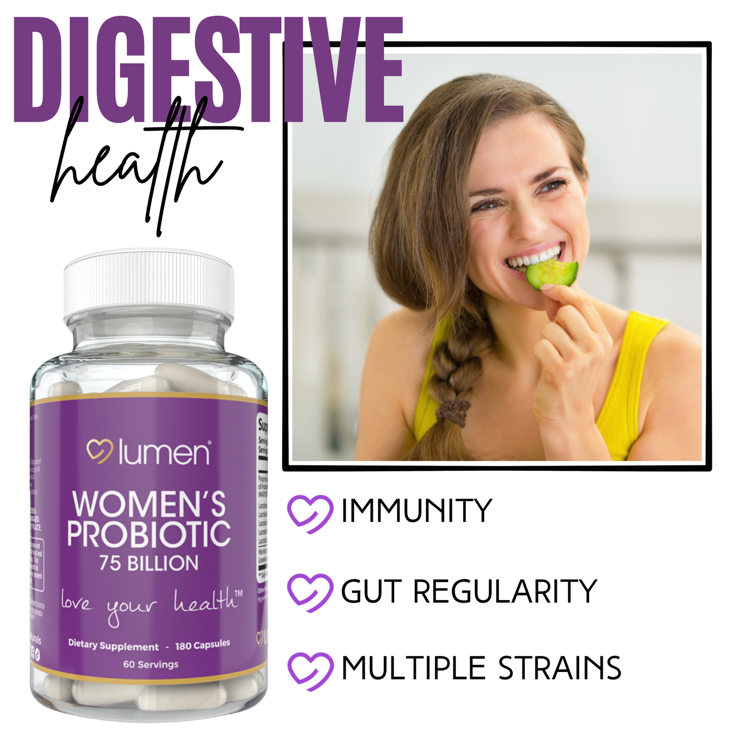 Lumen Naturals Women's Probiotic 75 Billion CFU - Multiple Strains - Maktrek Technology - 180 Count - 60 Servings