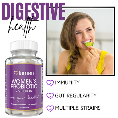 Lumen Naturals Women's Probiotic 75 Billion CFU - Multiple Strains - Maktrek Technology - 180 Count - 60 Servings