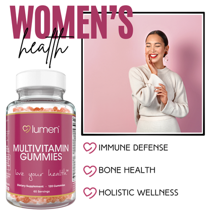 Lumen Naturals Multivitamin Gummies for Women - Vitamin A, C, D, E, B6 & B12 - Strawberry Flavor - 120 Count Gummy
