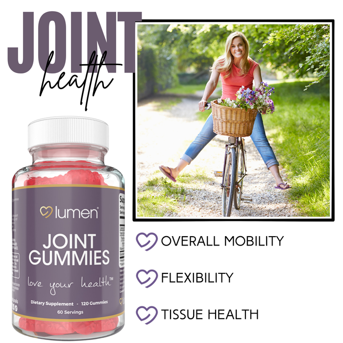 Lumen Naturals Mobility Gummies for Women with Glucosamine - Raspberry Flavor - 120 Count - 60 Servings
