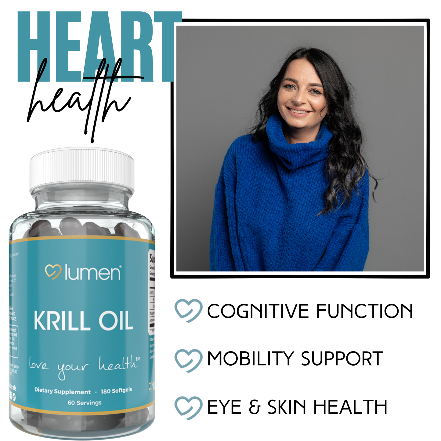 Lumen Naturals Krill Oil for Women - EPA, DHA, Phospholipids - Softgels - 180 Count - 60 Servings