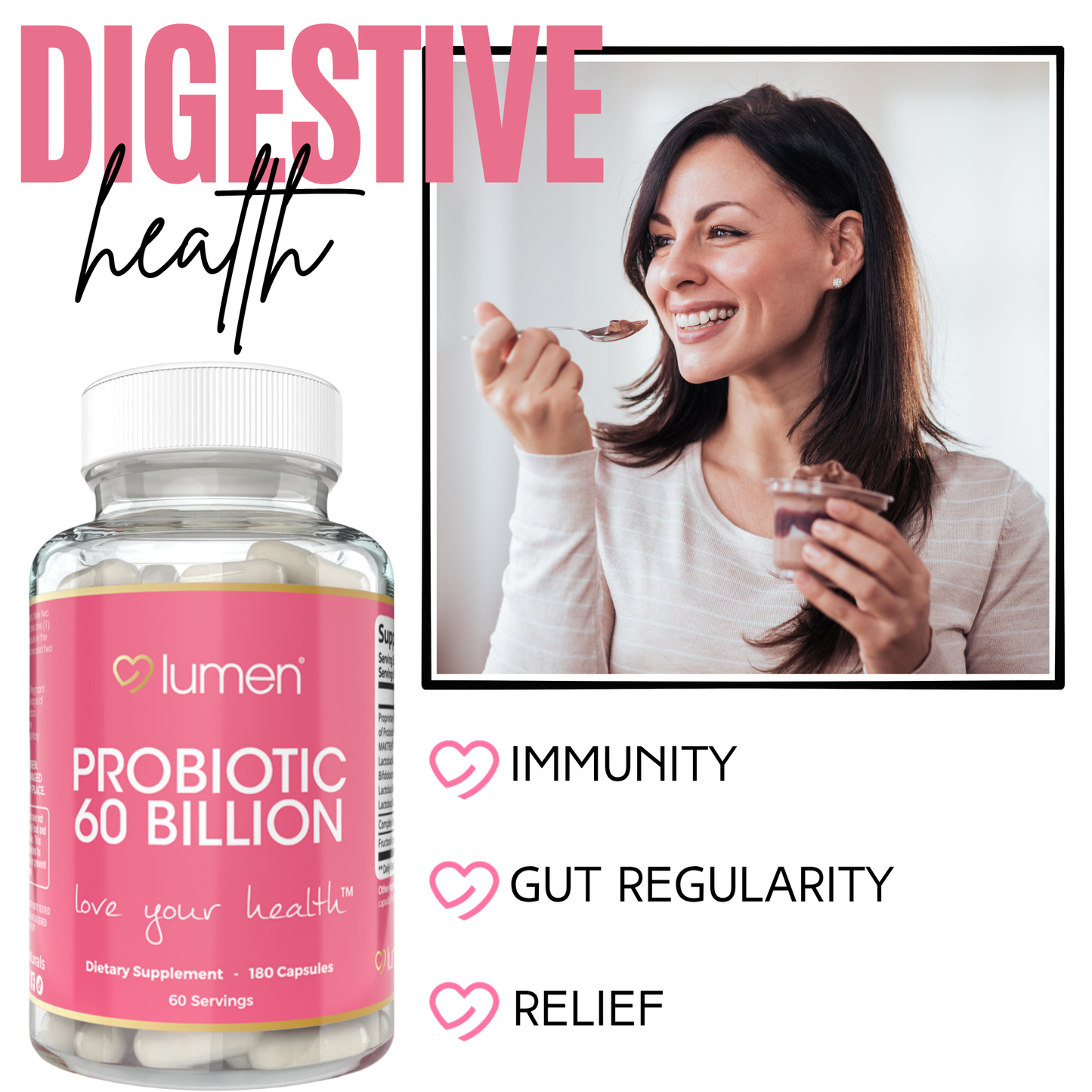 Lumen Naturals Probiotic 60 Billion CFU for Women Digestive with Maktrek Technology - 180 Count