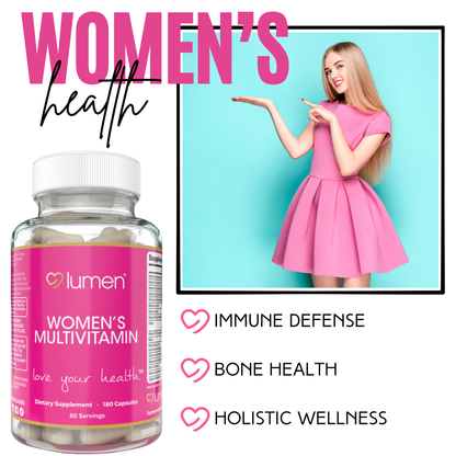 Lumen Naturals Women's Multivitamin Vitamin B12, A, C, D, & E - 180 Count - 60 Servings - Veggie Capsules