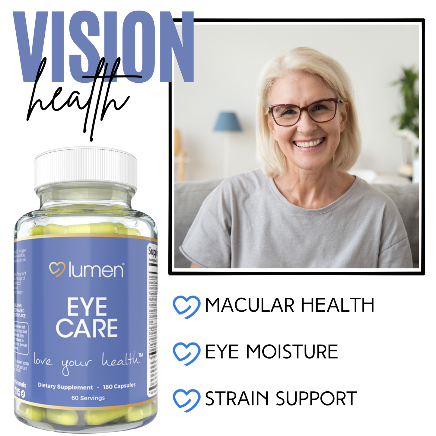 Lumen Naturals Eye Care for Women – With Lutein, Vitamins A, C, D, E, Thiamin, Folate & Riboflavin – 180 Capsules – 60 Servings – Non-GMO, Gluten-Free Formula