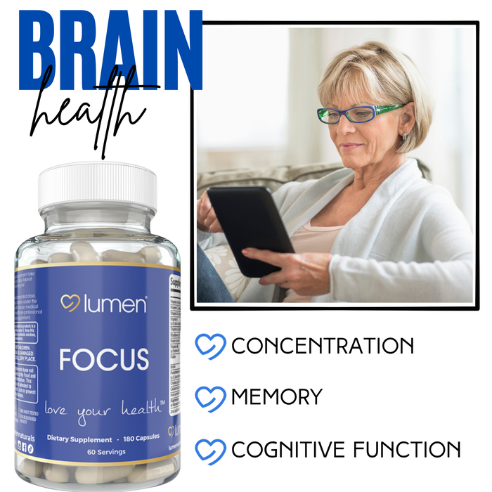 Lumen Naturals Focus Neuro Brain Supplement for Women - Vitamin C, D, E, B6, Riboflavin, Biotin, Zinc - 180 Capsules - 60 Servings