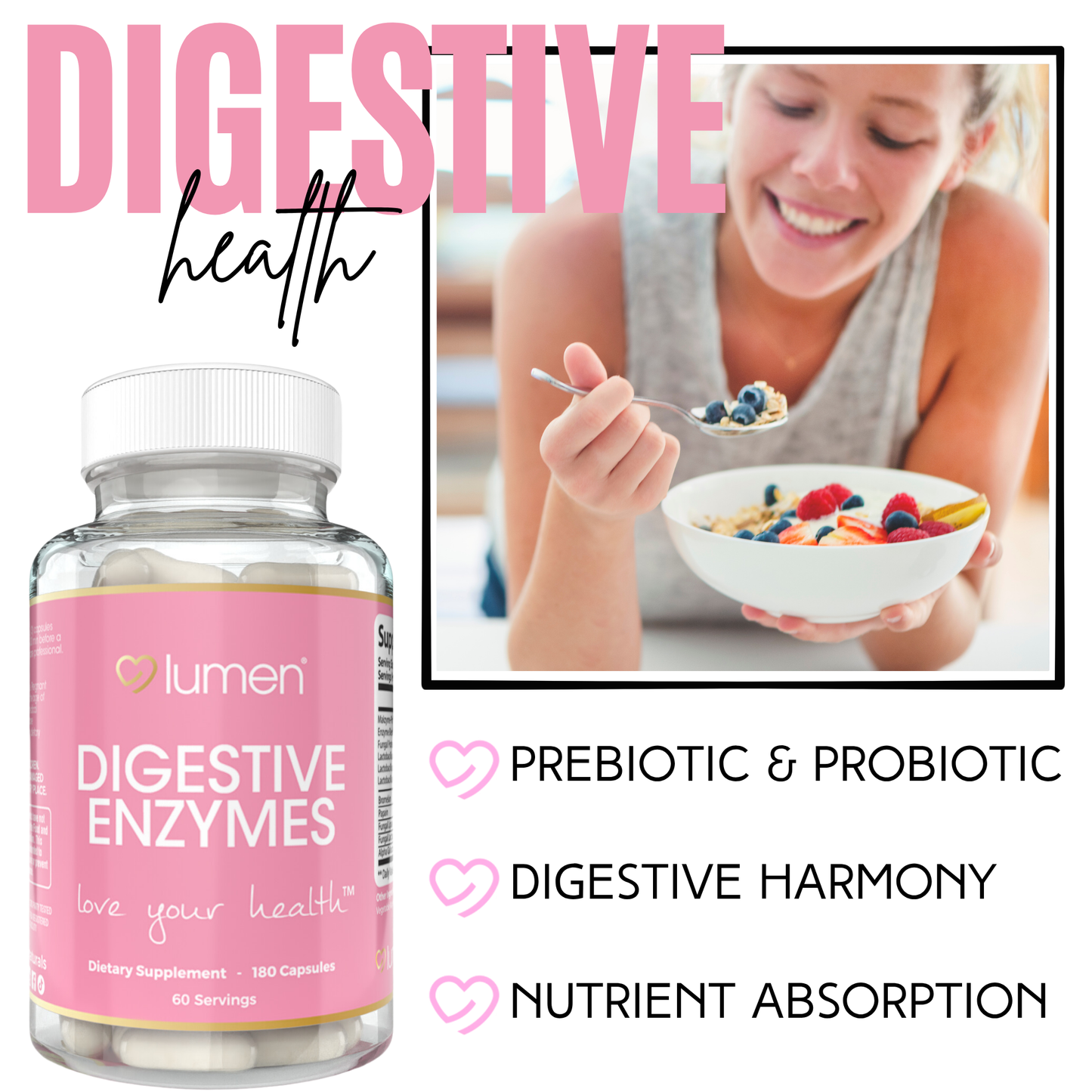 Lumen Natuals Digestive Enzyme Makzyme-Pro Blend for Women 1200+ mg Per Serving - 180 Count
