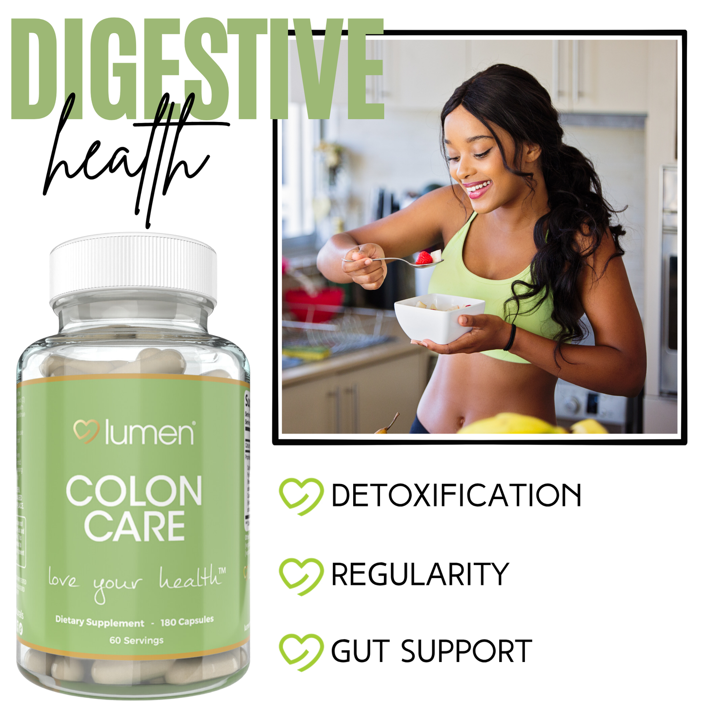 Lumen Naturals Colon Care for Women - Calcium, Alfalfa, Psyllium - Veggie Capsules - 180 Count - 60 Servings
