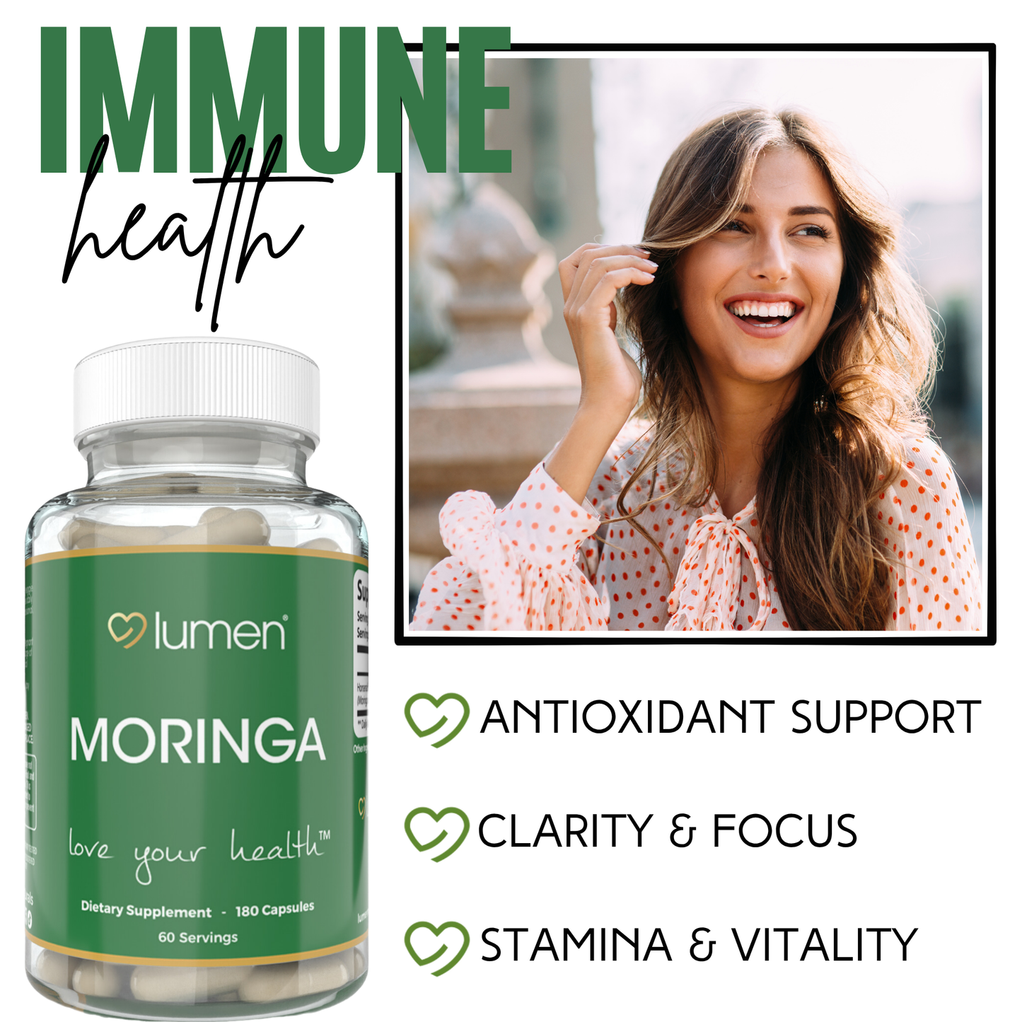 Lumen Naturals Moringa for Women – 1200mg Per Serving – 180 Veggie Capsules – 60 Servings – Made with Natural Ingredients – Non-GMO, Vegan & Gluten-Free