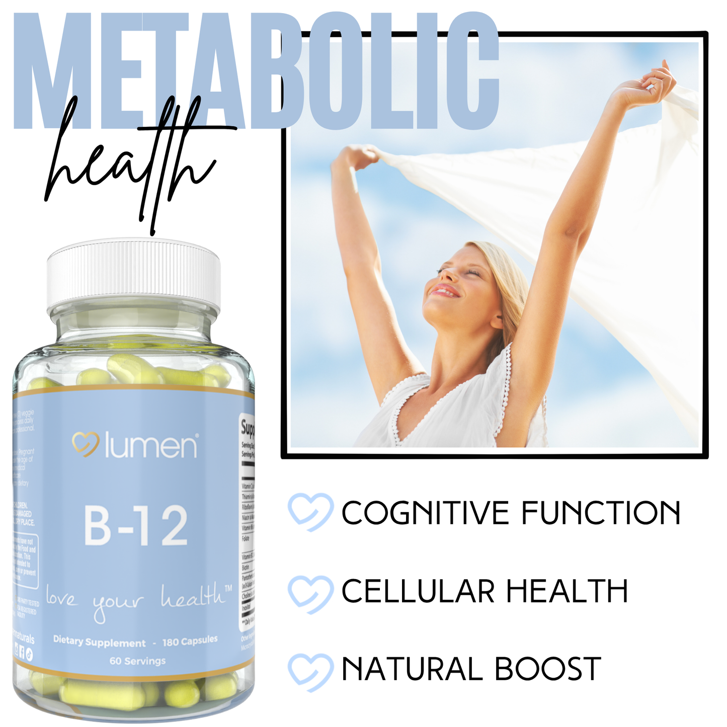 B-12 Complex for Women – 3000mcg Per Serving with Vitamin C & Biotin – 180 Veggie Capsules – 60 Servings – Non-GMO, Gluten-Free, and Easy to Take Daily