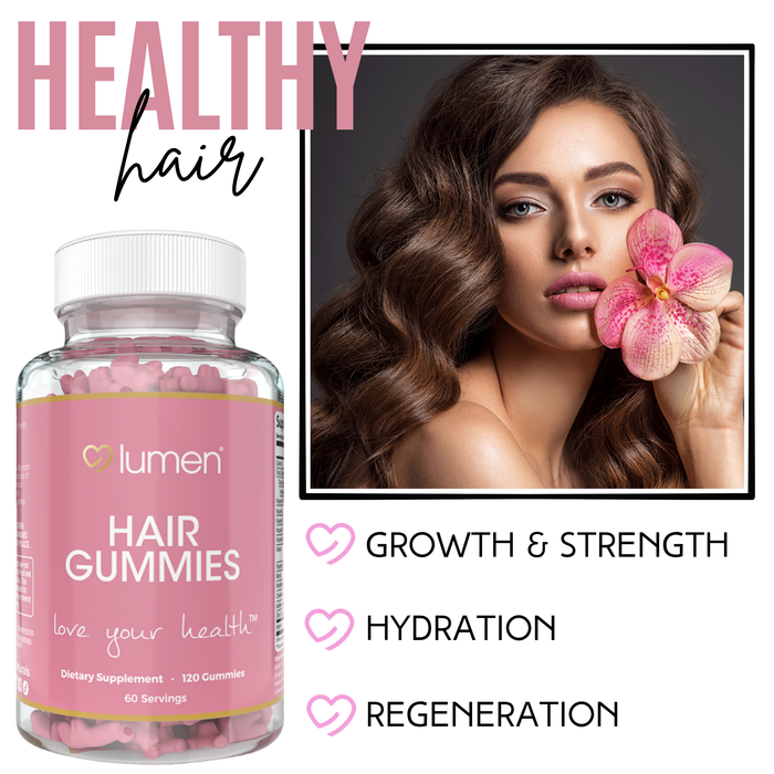 Lumen Naturals Hair Gummies for Women – With Biotin, Folate, Vitamins A, C, D & E – 120 Gummies – 60 Servings – Delicious, Non-GMO, Gluten-Free Formula