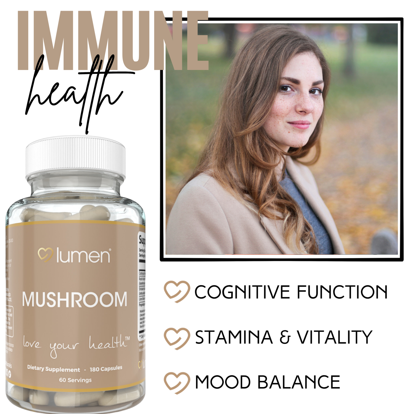 Lumen Naturals Mushroom Complex for Women with Lions Mane 2000mg Per Serving - Veggie Capsules - 180 Count - 60 Servings
