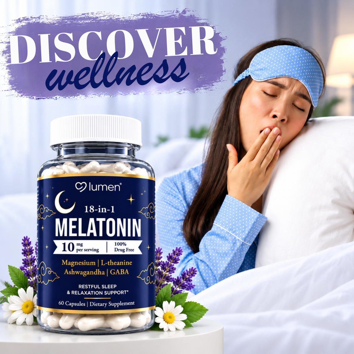 Lumen Naturals Sleep Formula For Women Melatonin Magnesium L-Tryptophan L-Theanine 1400+ mg