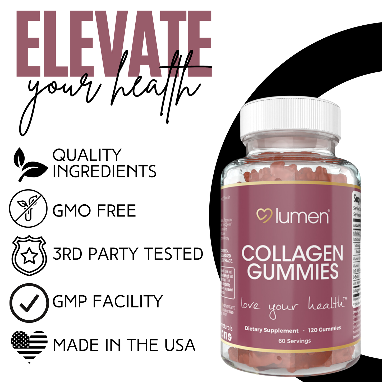 Lumen Naturals Collagen Gummies for Women – Collagen Peptides with Vitamin C, E, Biotin, and Zinc – 120 Gummies – 60 Servings – Supports Beauty and Skin Health