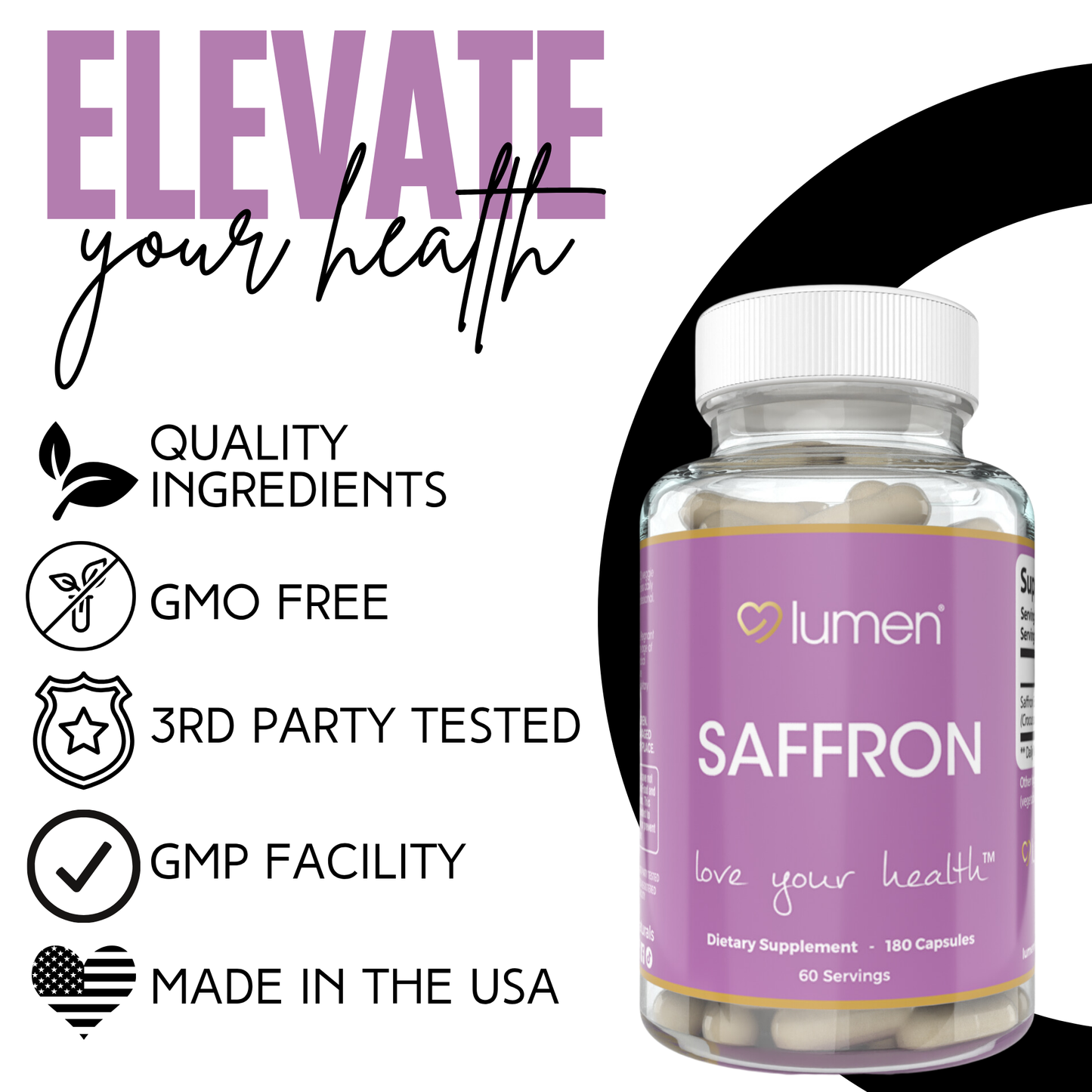 Lumen Naturals Saffron for Women - 265mg Per Serving - Veggie Capsules - 180 Count - 60 Servings