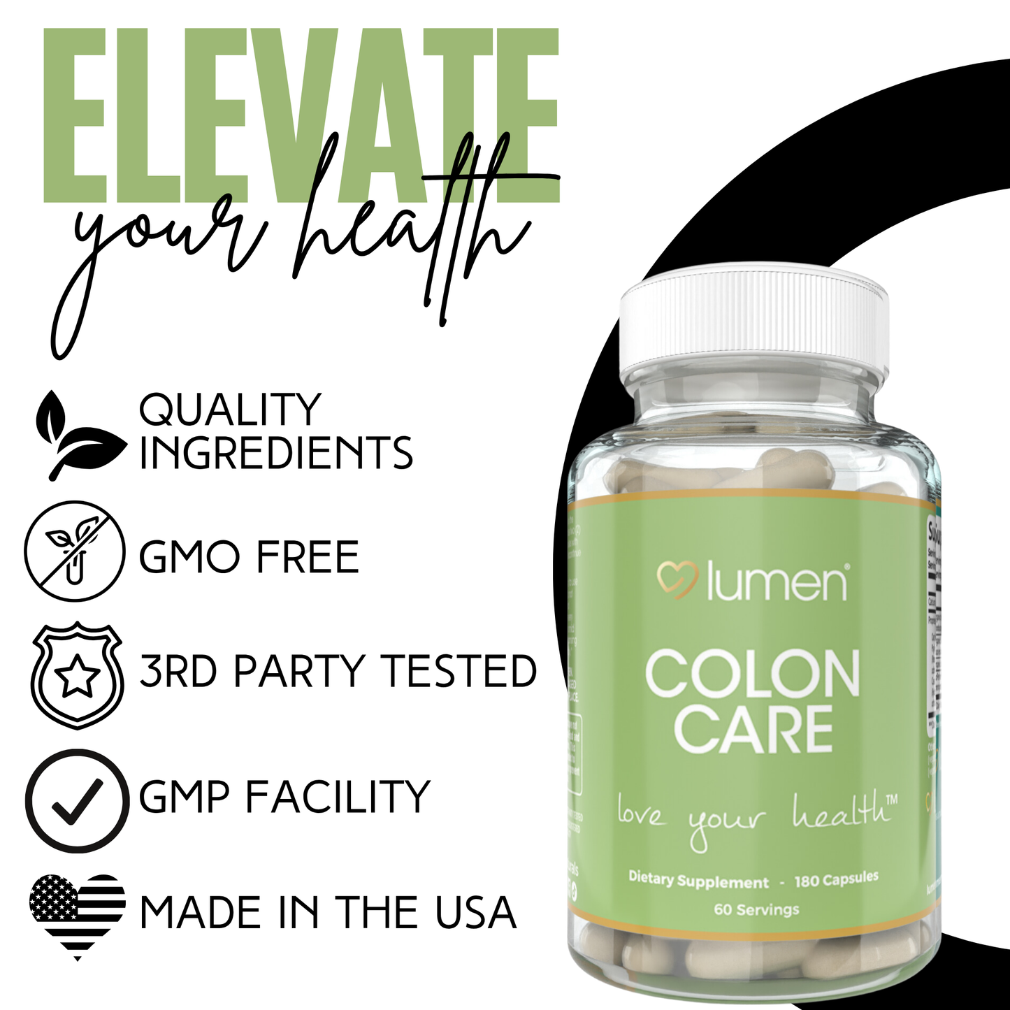 Lumen Naturals Colon Care for Women - Calcium, Alfalfa, Psyllium - Veggie Capsules - 180 Count - 60 Servings