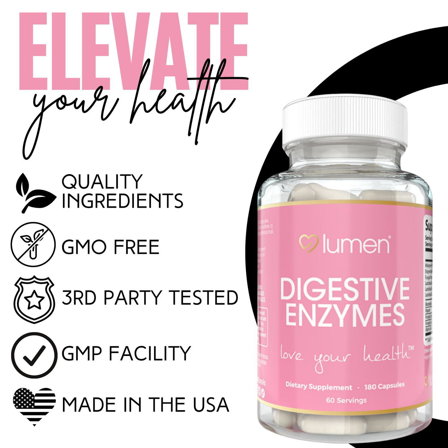 Lumen Natuals Digestive Enzyme Makzyme-Pro Blend for Women 1200+ mg Per Serving - 180 Count