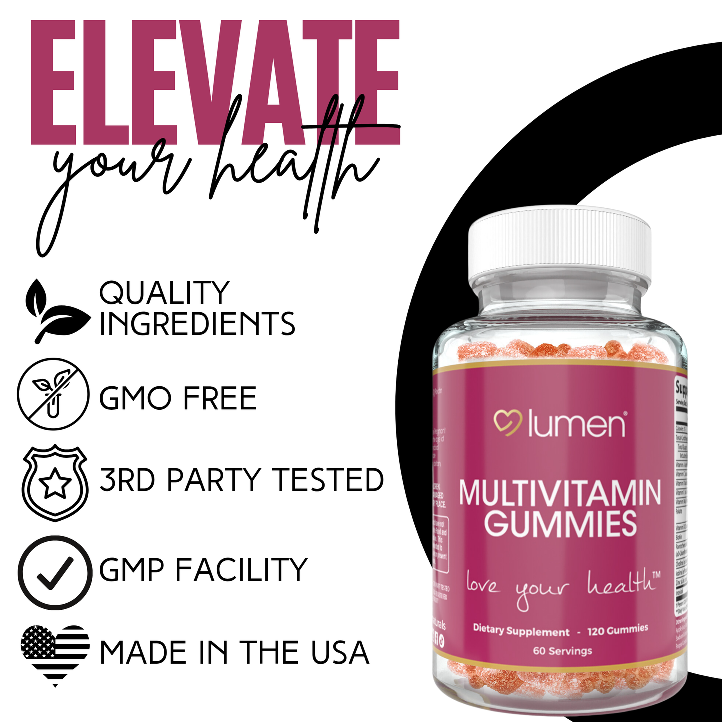 Lumen Naturals Multivitamin Gummies for Women - Vitamin A, C, D, E, B6 & B12 - Strawberry Flavor - 120 Count Gummy