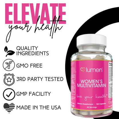 Lumen Naturals Women's Multivitamin Vitamin B12, A, C, D, & E - 180 Count - 60 Servings - Veggie Capsules