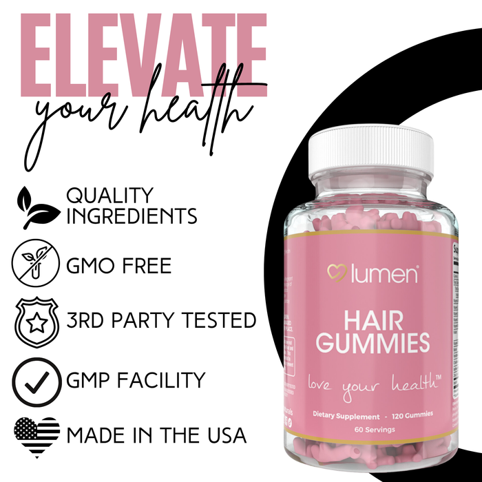Lumen Naturals Hair Gummies for Women – With Biotin, Folate, Vitamins A, C, D & E – 120 Gummies – 60 Servings – Delicious, Non-GMO, Gluten-Free Formula