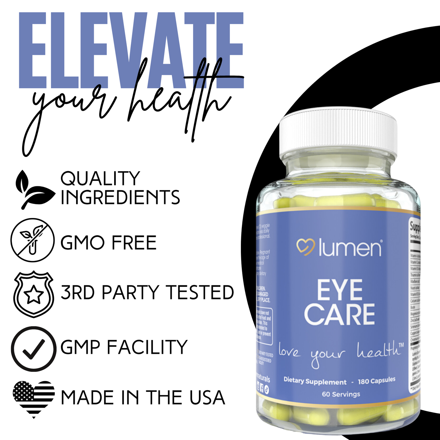 Lumen Naturals Eye Care for Women – With Lutein, Vitamins A, C, D, E, Thiamin, Folate & Riboflavin – 180 Capsules – 60 Servings – Non-GMO, Gluten-Free Formula