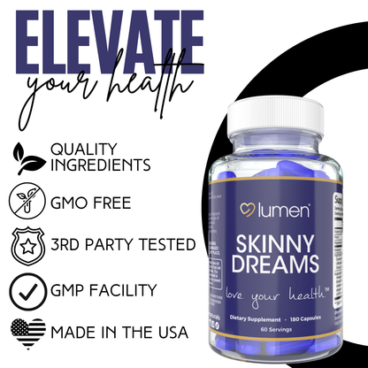 Lumen Naturals SkinnyDream Supplement for Women - Night Blend, Vitamin C, Niacin, Magnesium, Melatonin - 180 Capsules - 60 Servings