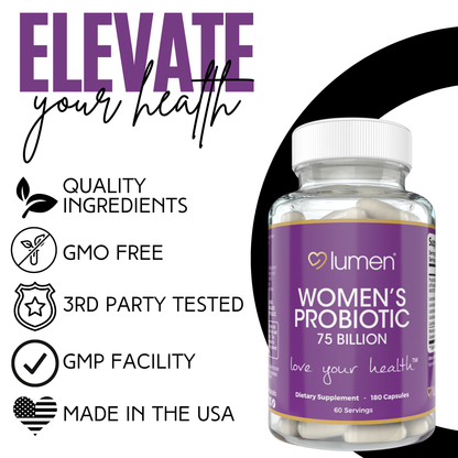 Lumen Naturals Women's Probiotic 75 Billion CFU - Multiple Strains - Maktrek Technology - 180 Count - 60 Servings