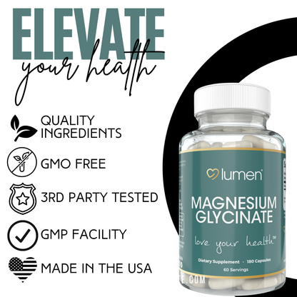 Lumen Naturals Magnesium Capsules for Women - 275mg - Magnesium Glycinate - 180 Count - 60 Servings