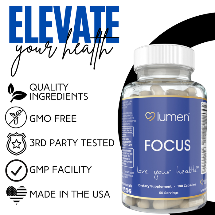 Lumen Naturals Focus Neuro Brain Supplement for Women - Vitamin C, D, E, B6, Riboflavin, Biotin, Zinc - 180 Capsules - 60 Servings