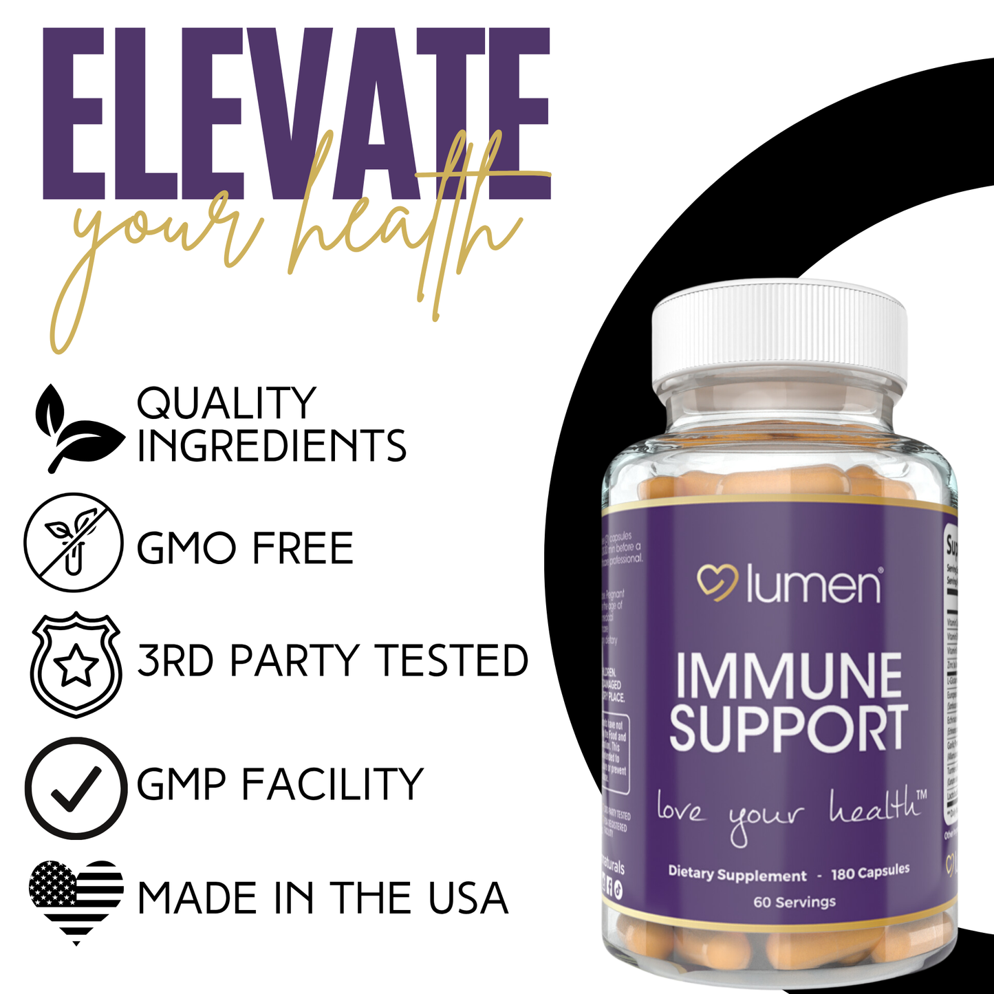 Lumen Naturals Immune Support for Women – With Elderberry, Zinc, Vitamins E, C & B6 – 180 Capsules – 60 Servings – Non-GMO, Gluten-Free, and Vegan-Friendly