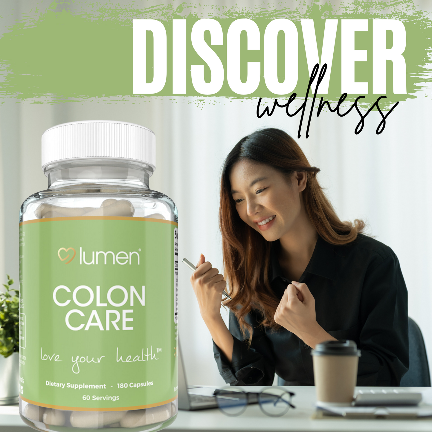 Lumen Naturals Colon Care for Women - Calcium, Alfalfa, Psyllium - Veggie Capsules - 180 Count - 60 Servings