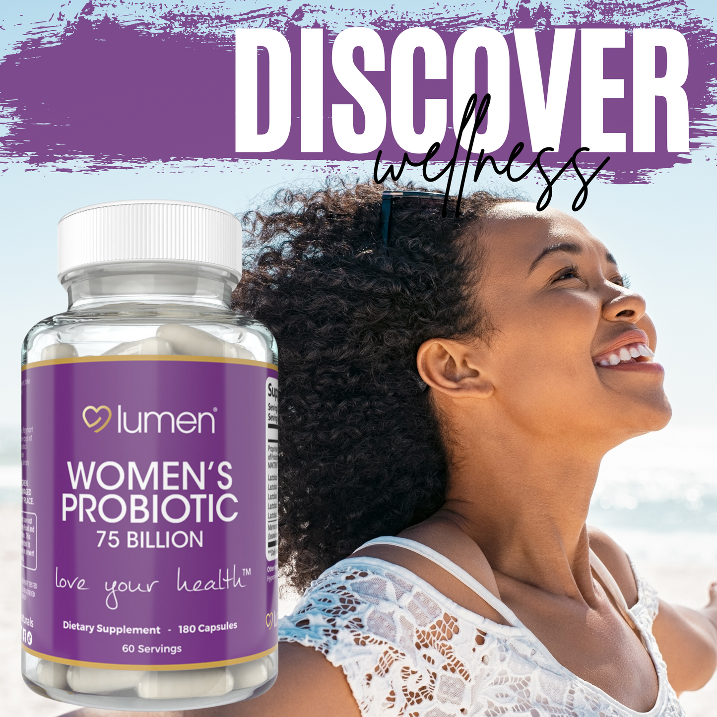 Lumen Naturals Women's Probiotic 75 Billion CFU - Multiple Strains - Maktrek Technology - 180 Count - 60 Servings