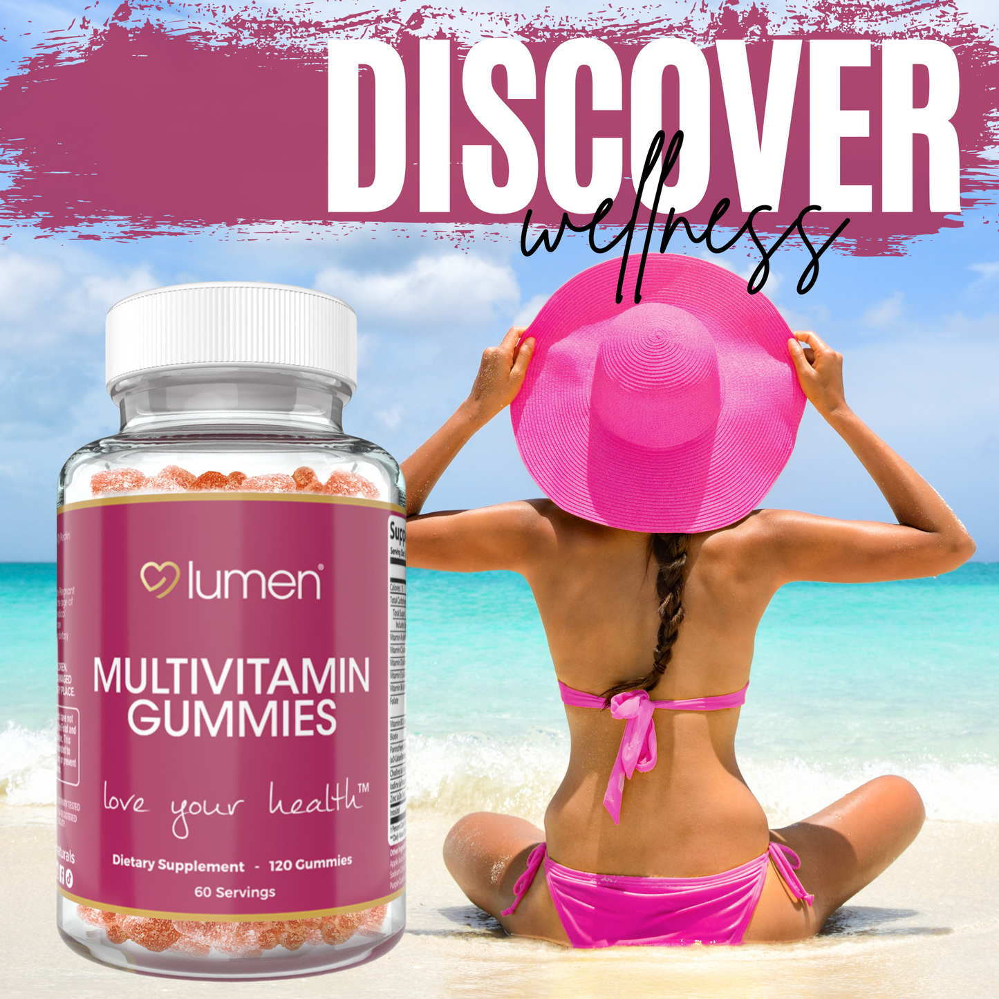Lumen Naturals Multivitamin Gummies for Women - Vitamin A, C, D, E, B6 & B12 - Strawberry Flavor - 120 Count Gummy