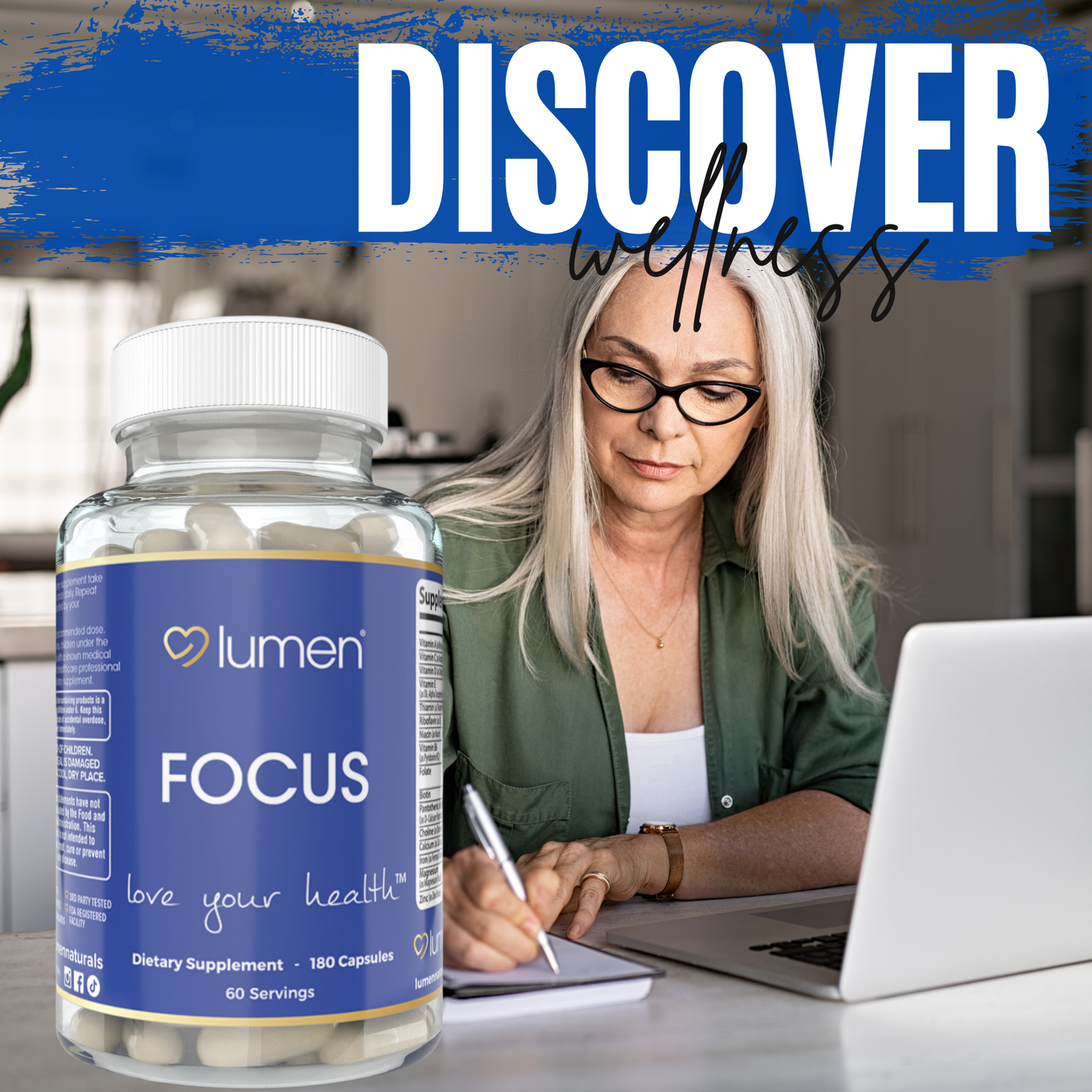 Lumen Naturals Focus Neuro Brain Supplement for Women - Vitamin C, D, E, B6, Riboflavin, Biotin, Zinc - 180 Capsules - 60 Servings