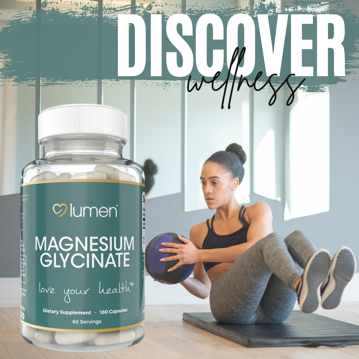Lumen Naturals Magnesium Capsules for Women - 275mg - Magnesium Glycinate - 180 Count - 60 Servings
