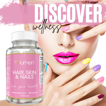 Lumen Naturals Hair, Skin & Nails for Women – With Biotin, Folate, Vitamins B6, B12, A, C, D & E – 180 Capsules – 60 Servings – Non-GMO, Gluten-Free, Vegan-Friendly
