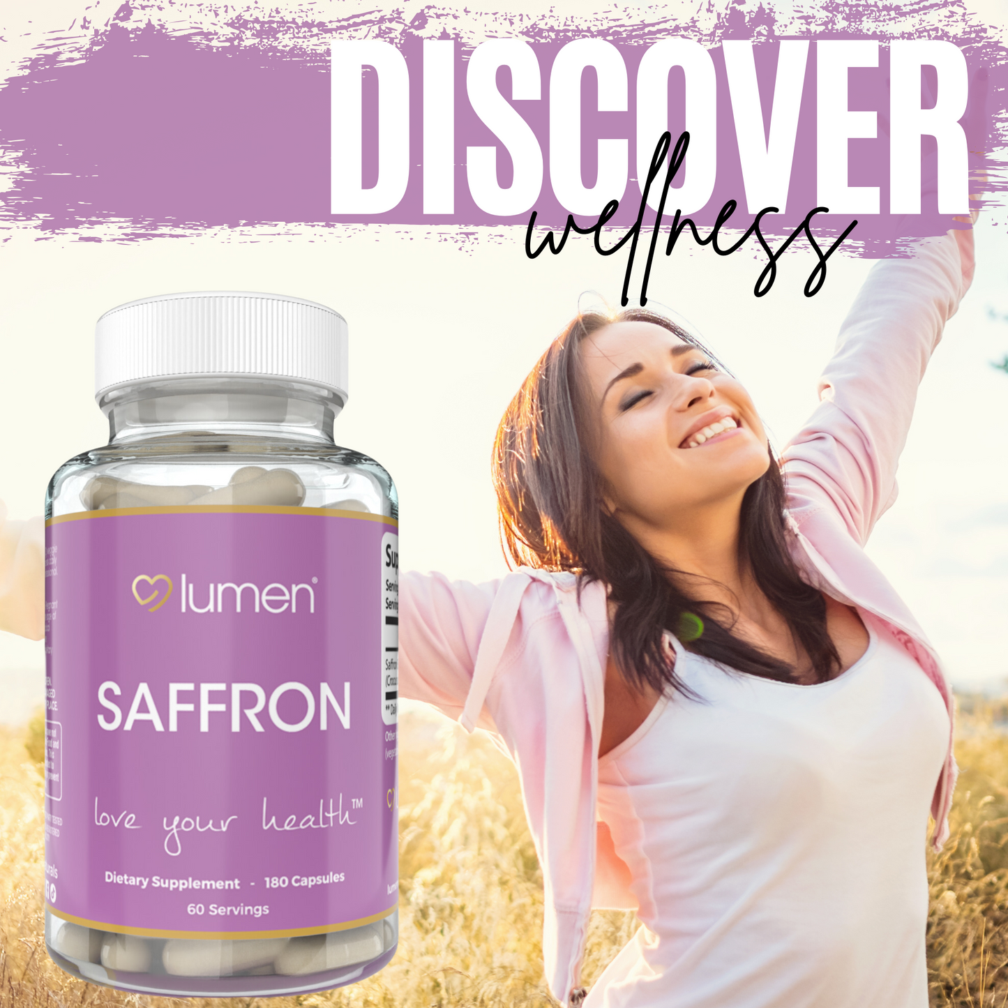 Lumen Naturals Saffron for Women - 265mg Per Serving - Veggie Capsules - 180 Count - 60 Servings