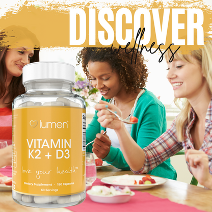 Lumen Naturals K2D3 - Vitamin K2, Vitamin D3, Calcium, BioPerine for Women - 180 Count Capsules