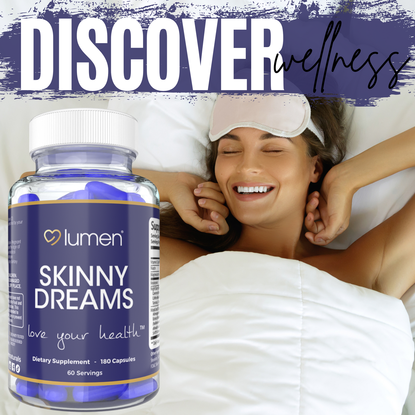 Lumen Naturals SkinnyDream Supplement for Women - Night Blend, Vitamin C, Niacin, Magnesium, Melatonin - 180 Capsules - 60 Servings